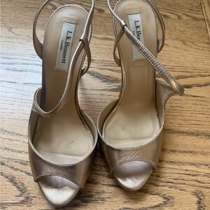 LK Bennett Rose Gold Slingback Peep-Toe Heels
